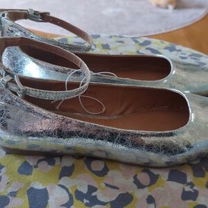 Report Silver Ballet Flats with Ankle Strap